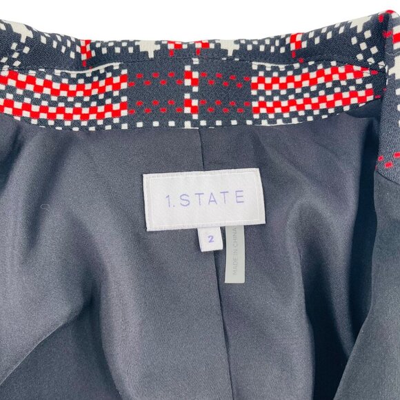 1. State Womens Plaid Blazer Jacket Size 2 Cotton/Polyester Blend Black/White/Re - Picture 2 of 6